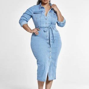 Fashion to Figure Denim Button Up Maxi Dress NWOT Size 3X